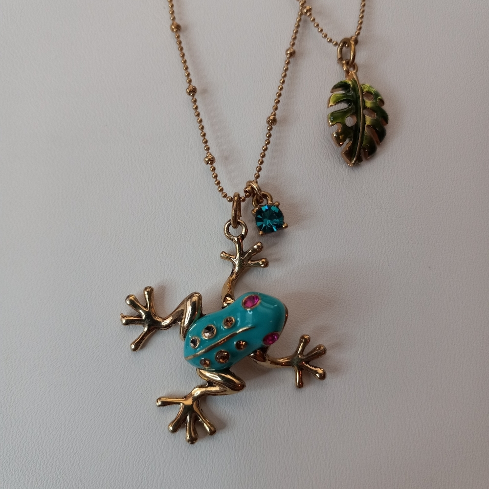 Betsey Johnson Rainforest Frog Double Chain Necklace - Picture 2 of 9